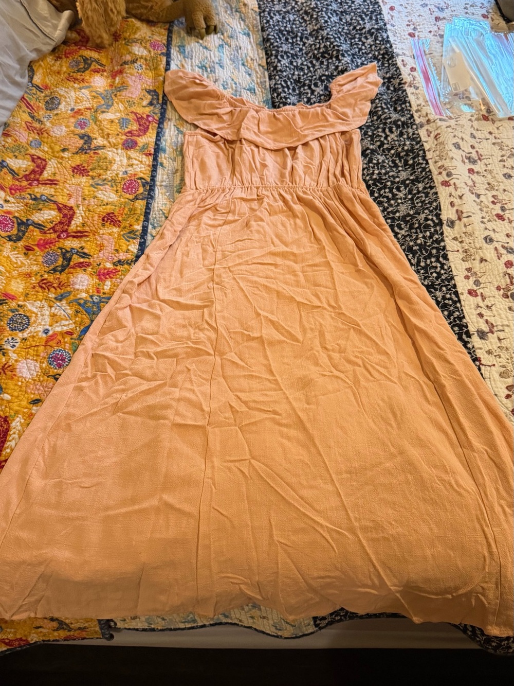 Lucky Brand Peach Off-Shoulder Maxi Dress
